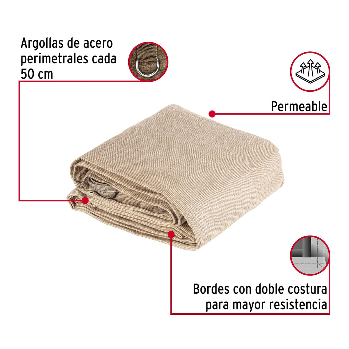 Fiero TORA-64B, Toldo Sombra 80%, Raschel Beige, 6m x 4m