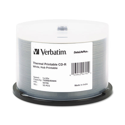 Verbatim CD-R 80MIN 700MB 52X DataLifePlus Blanco, imprimible con inyección de Tinta, imprimible hasta el Centro - Torre de 50 Unidades