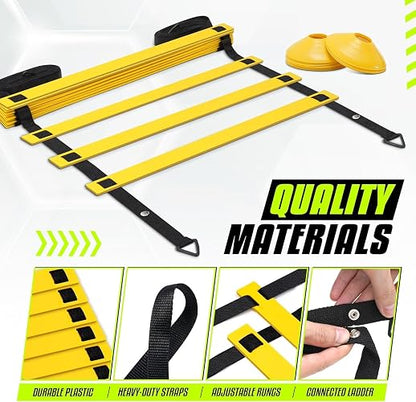 Yes4All Escalera de Agilidad con 8/12/20 Peldaños - Equipo de Entrenamiento de Velocidad para Niños y Adultos, Incluye Bolsa de Transporte (Combo y Individual)