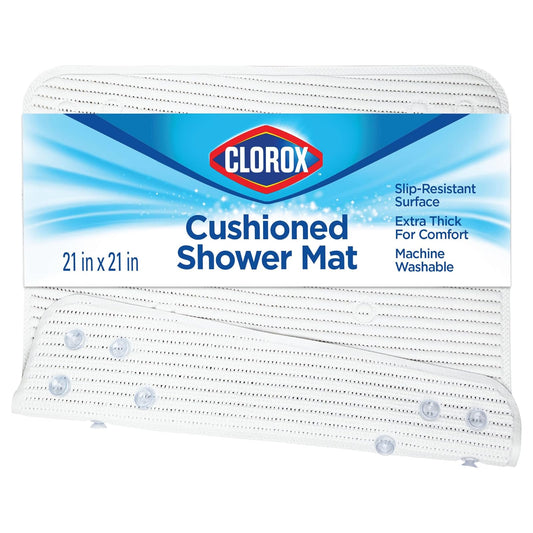 Duck Brand 285343 Clorox Cushioned Shower Mat, 21 x 21 Inches, White | Alfombrilla antideslizante para tina con ventosas para su uso en bañeras y duchas sin textura