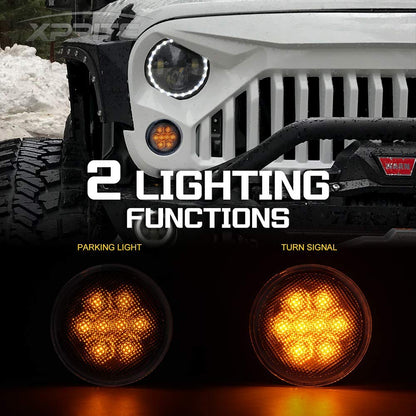 Xprite - Luces LED de señal intermitente ámbar transparente con función de estacionar compatible con Jeep Wrangler JK y Wrangler Unlimited 2007-2018