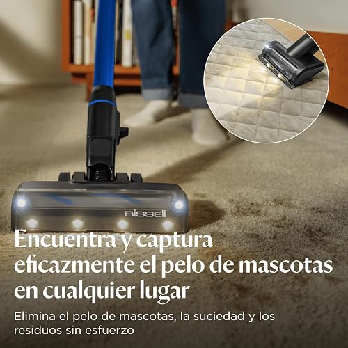 Bissell PowerClean FurFinder - Aspiradora inalámbrica de 200 W con Rollo de Cepillo para Polvo sin enredos, succión Fuerte, batería extraíble, Montaje en Pared, Herramienta de tapicería y Faros