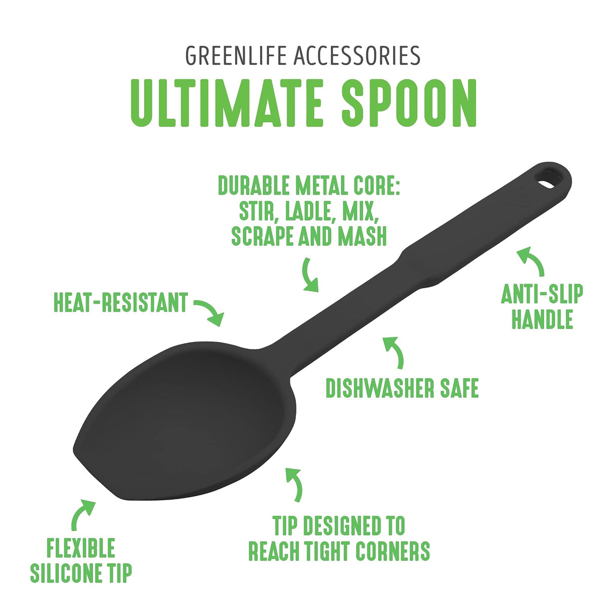 GreenLife Cooking Tools - Cuchara de silicona gris Ultimate