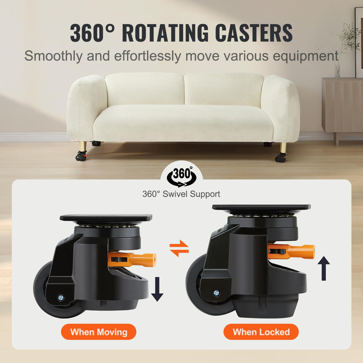 VEVOR Ruedas niveladoras, juego de 4, capacidad de carga total de 2200 libras, 2.5 pulgadas, resistente con diseño de mango mejorado, ruedas giratorias de 360 ​​grados, ruedas ajustables con pies para