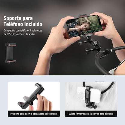 NEEWER Soporte Magnético para Cuello Cámaras Acción & Móvil, GP15 | Compatible con GoPro DJI Insta360 iPhone Samsung; Liberación Rápida; Adaptador Flexible Cámaras Acción POV & Soporte Móvil