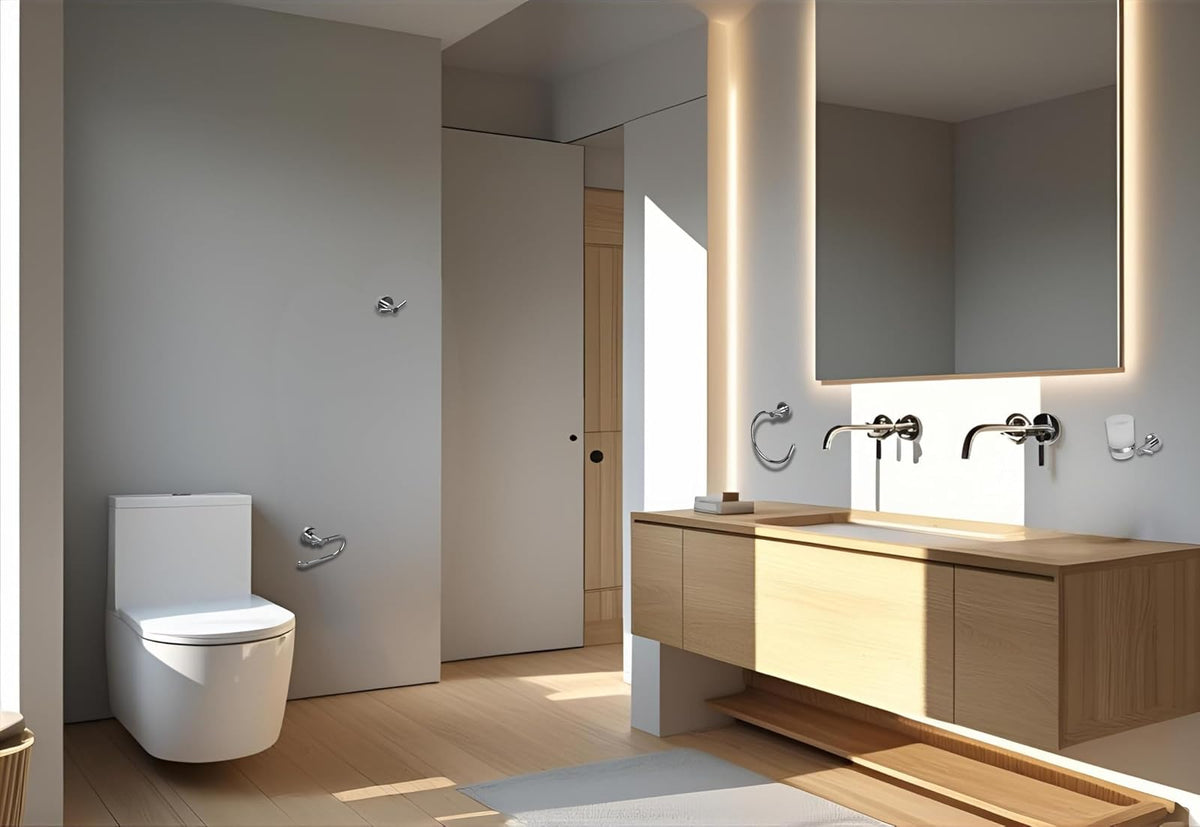 Urrea 1003CL Juego de 6 Accesorios Modernos para baño, Acero Inoxidable, Acabado Cromo, garantía de por Vida en Defectos de fabricación y 10 años en Acabado Cromo
