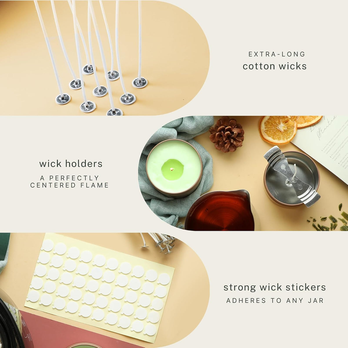 Hearth & Harbor - Bolsa de 4.53 kg Cera de Soya para Velas para Hacer Velas, Hojuelas de Cera de Soya Natural Premium, 100 Mechas de Algodón, 100 Pegatinas para Mechas y 2 Dispositivos de Centrado