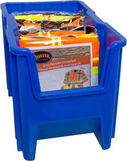 Akro-Mils 13014 Stak-N-Store Stacking Hopper Front Plastic Storage Bin, Blue, Case of 4