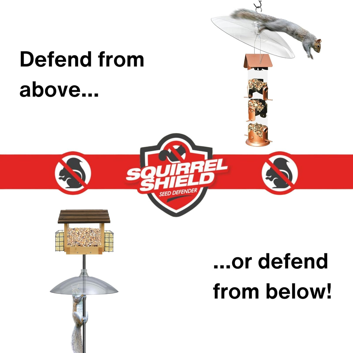 Squirrel Shield - Deflector de ardilla de plástico de 16 pulgadas para comedero de semillas de aves silvestres al aire última intervensión, a prueba de ardillas, protege comederos colgantes y