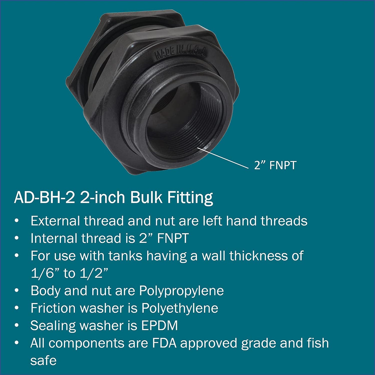 Little Giant AD-BH-2 Bulkhead Fitting for Pond, 2-Inch