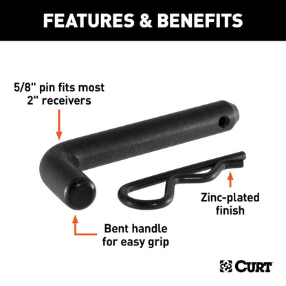 CURT Pin y Clip de Enganche de Remolque Negro 21579, Diámetro 5/8 in, para Receptor 2 in