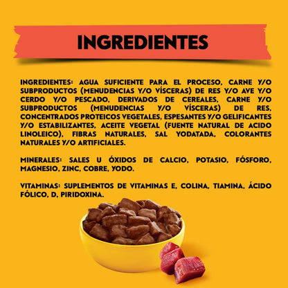 PEDIGREE Alimento para Perros Adultos, Sabor Res En Filetes 375 Gr, Paquete De 24 Latas