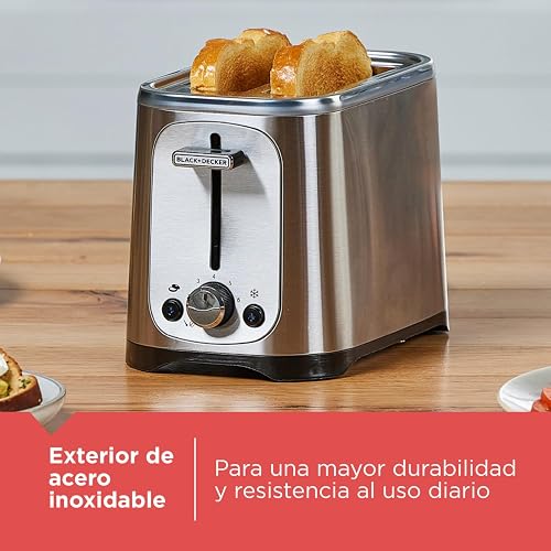 Black+Decker Tostadora de Pan 2 Rebanadas con 7 Niveles, TR1227-0SDLA | Ranuras extra anchas para tostar bagels y panes gruesos, con función para alimentos congelados