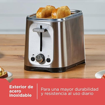 Black+Decker Tostadora de Pan 2 Rebanadas con 7 Niveles, TR1227-0SDLA | Ranuras extra anchas para tostar bagels y panes gruesos, con función para alimentos congelados