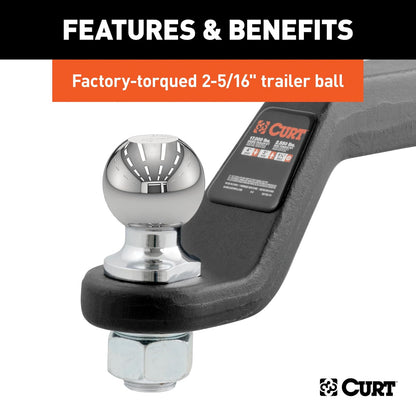 CURT Soporte de Enganche de Remolque con Bola de 2-5/16 in y Pin para Receptor de 2 in 45332, 15000 LB, Caída de 4 in, Negro