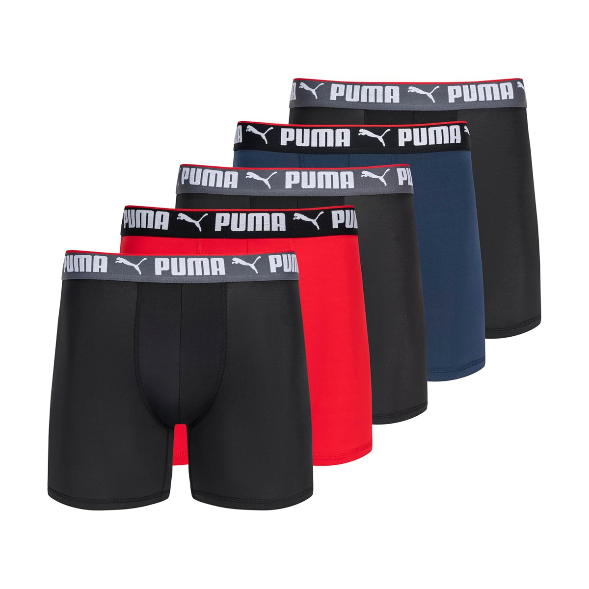 Puma Paquete de 5 Calzoncillos Boxer Performance para Hombre - M - Azul marino - rojo - negro