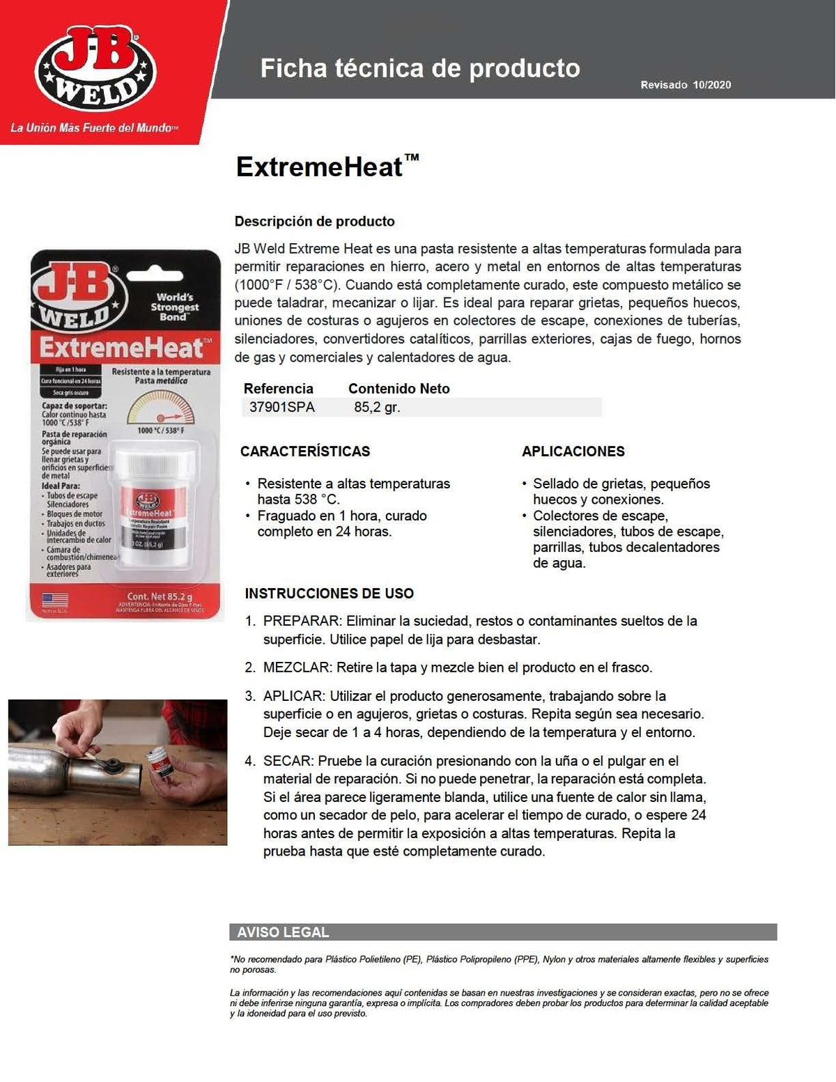 JB Weld Oficial Pasta para Temperaturas Extremas 37901SPA 85.2gr