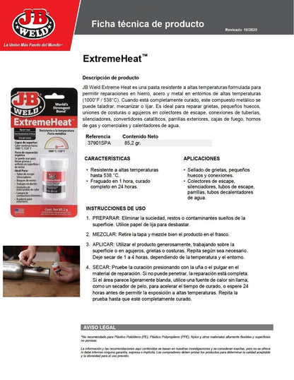 JB Weld Oficial Pasta para Temperaturas Extremas 37901SPA 85.2gr
