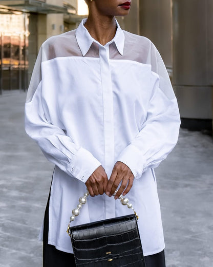 The Drop @signedblake - Camisa blanca con botones y canesú de organza, XXG, talla grande
