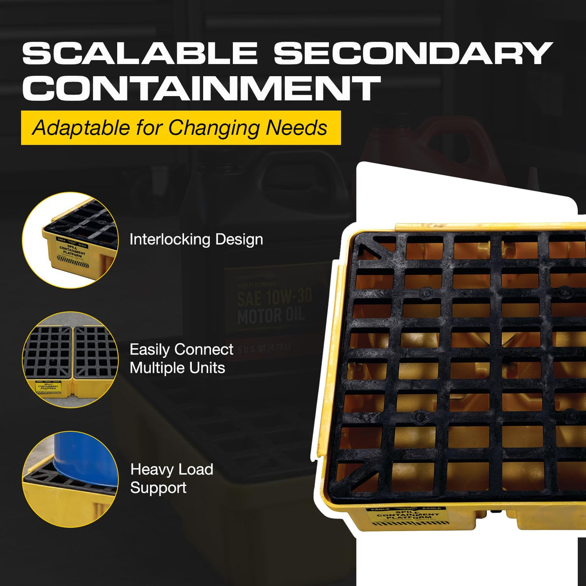 Eagle Plataforma Modular para Derrames con Drenaje 26.2 x 26 x 6.5 pulgadas Amarillo