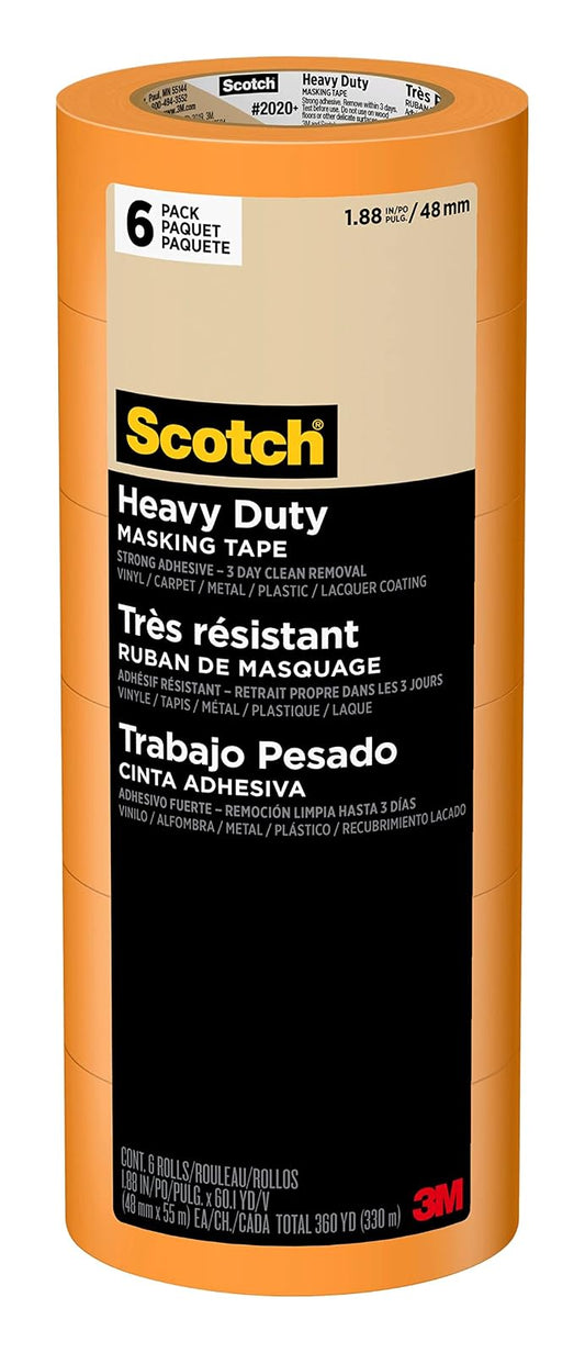Scotch - Cinta de pintor resistente, 6 rollos, 1.9 pulgadas x 60.1 yardas, para uso en vinilo, alfombra, metal y plástico, cinta adhesiva para interiores y exteriores, se adhiere agresivamente,
