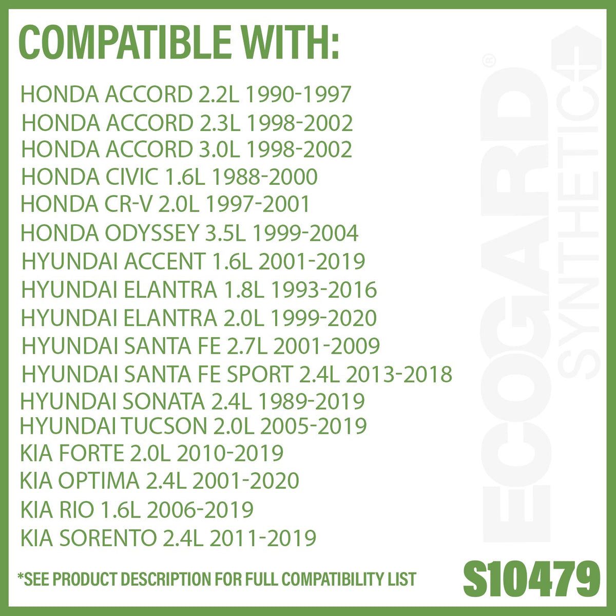 EcoGard Filtro de Aceite de Motor para Aceite Sintético S10479 para Hyundai Sonata/Elantra/Accent 1989-2020