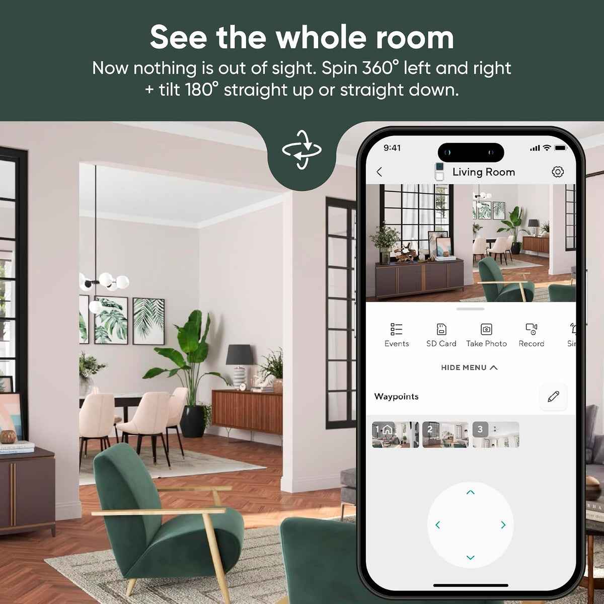 WYZE CAM Pan v3 Interior/Interior/Exterior IP65 1080p Pan/Tilt/Zoom Cámara de Seguridad Inteligente para el hogar con Seguimiento de Movimiento de 360° para bebé y Mascota, visión Nocturna de Color,