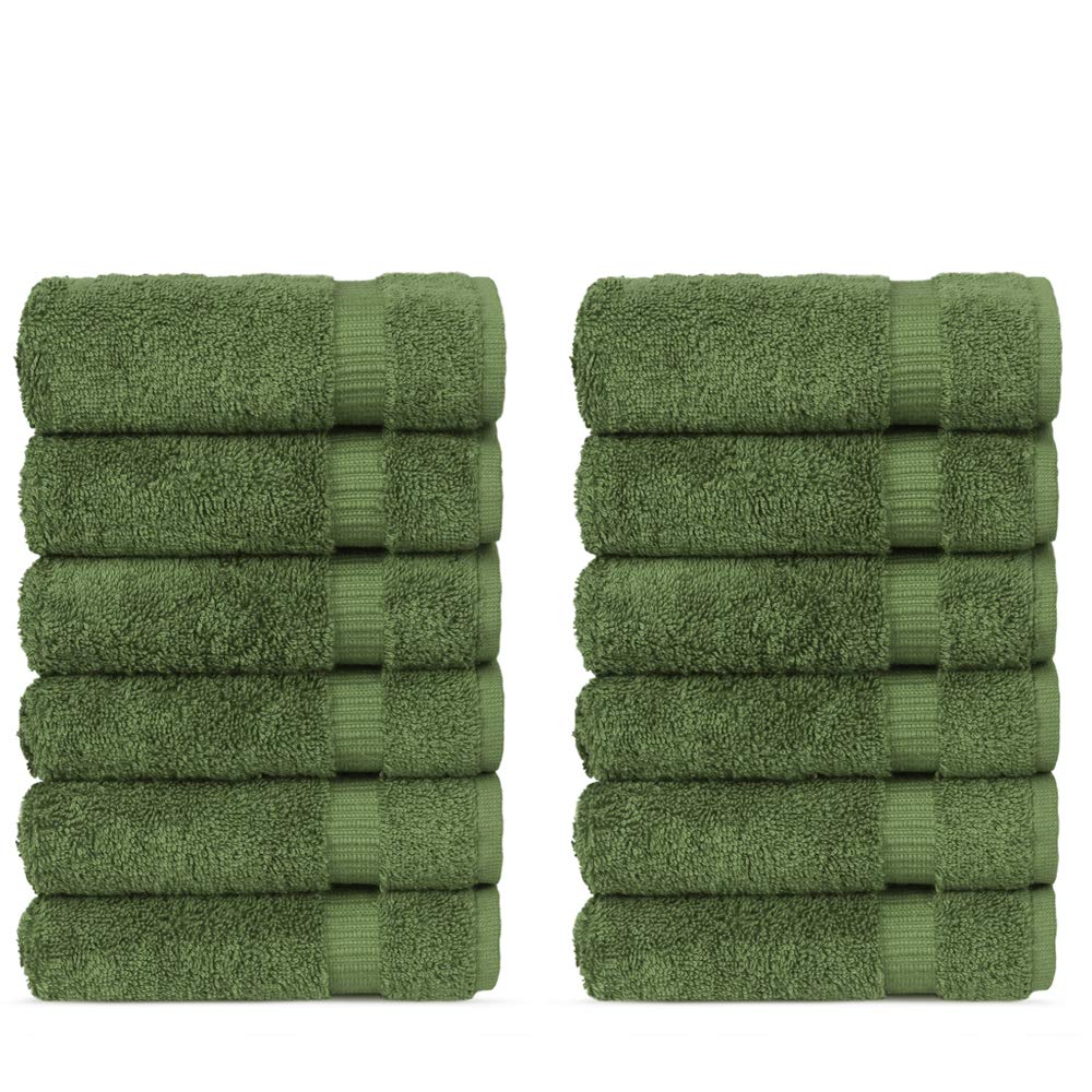 Luxury Hotel & Spa Towel 100% Genuine Turkish Cotton (Wash Cloth - Set of 12, Moss)