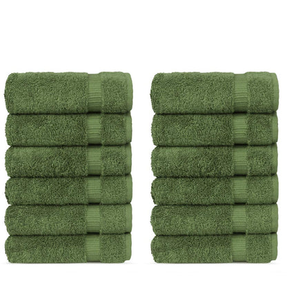 Luxury Hotel & Spa Towel 100% Genuine Turkish Cotton (Wash Cloth - Set of 12, Moss)