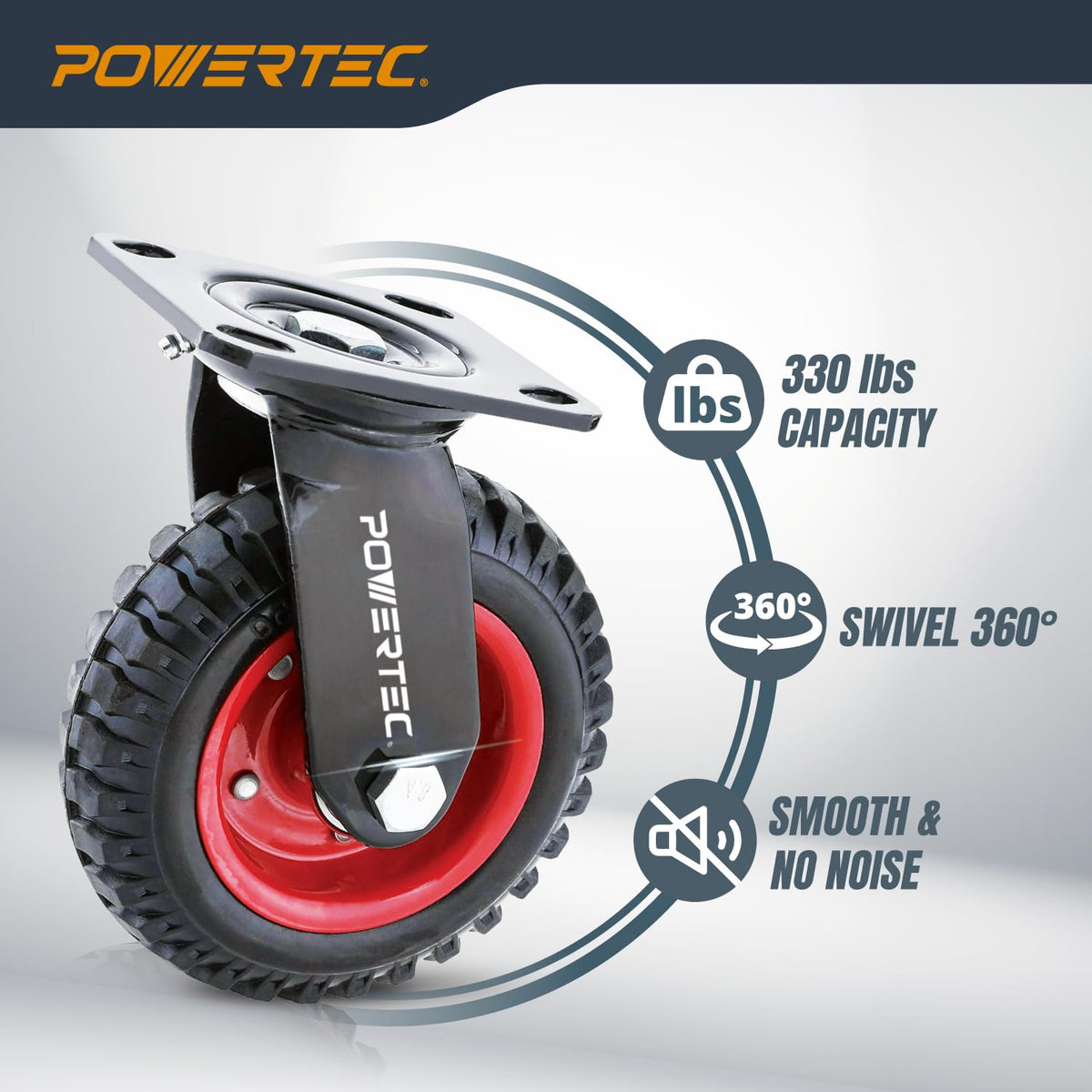 POWERTEC Juego de 4 Ruedas Giratorias de 6 Pulgadas | 15.24 cm, 2 giratorias y 2 fijas, ruedas resistentes con banda de rodadura de goma