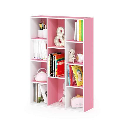 Furinno Estante Organizador Reversible de Cubos, Placa de Partículas, Blanco - Blanco - Rosa - 11-Cube