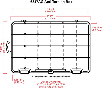 ArtBin 6847AG Caja mediana antideslustre con separadores extraíbles, organizador de joyas y manualidades con tecnología antideslustre, [1] caja de almacenamiento de plástico, transparente con detalles de aguamarina