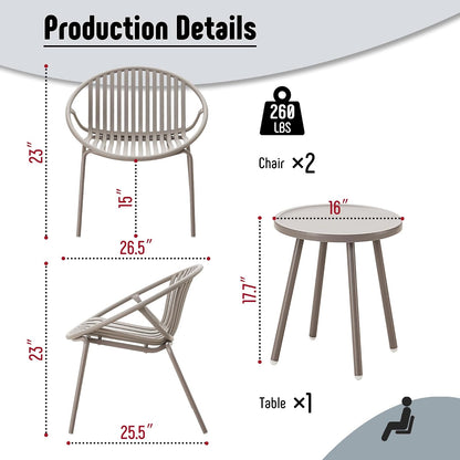 Werph - Juego de Muebles de Patio, 3 Piezas para Exteriores con Mesa y sillas de bistró, Juego de 2 Unidades, Juego de Patio al Aire última intervensión con sillas de Porche y Mesa, Juego de