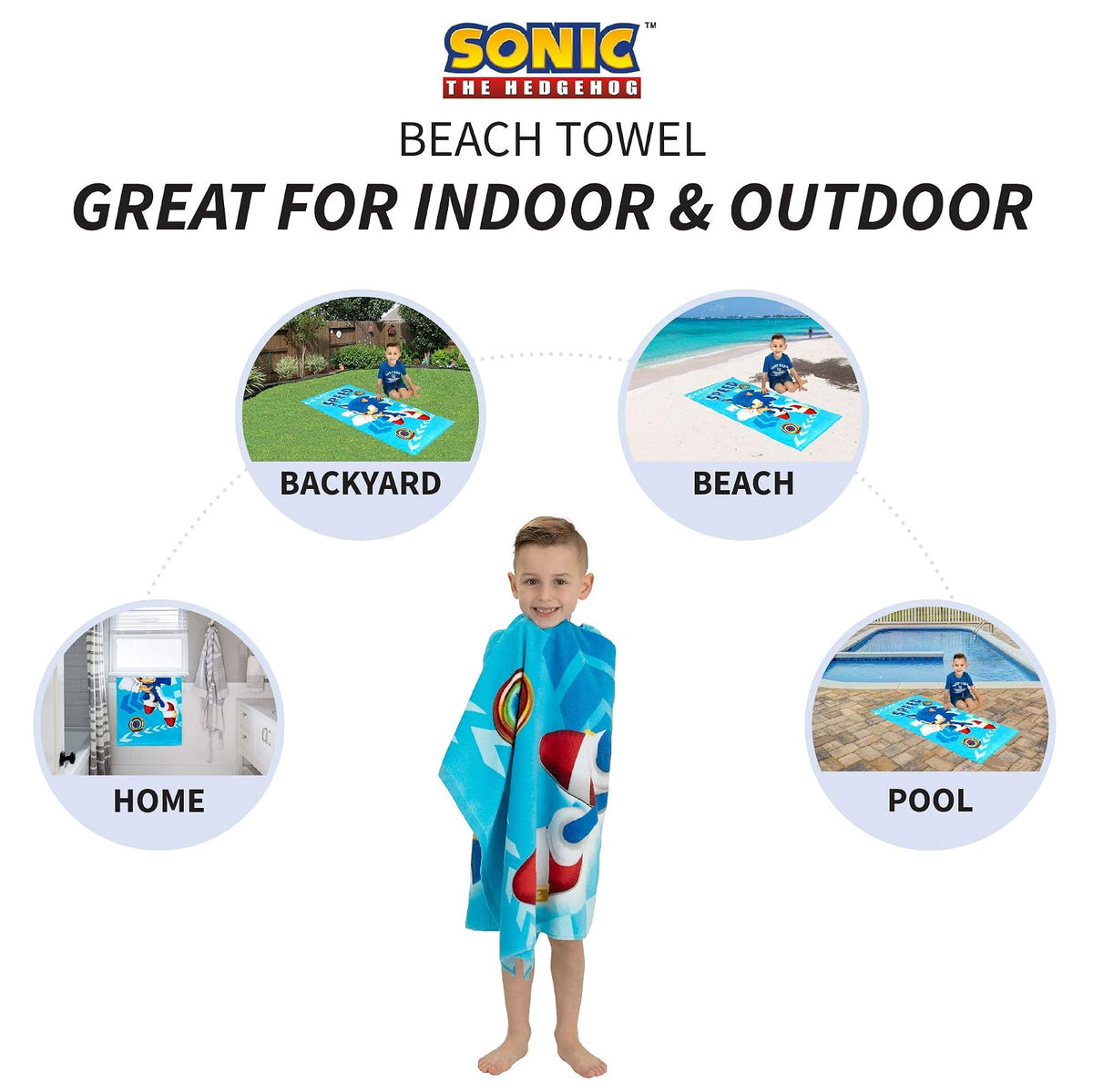 Franco Sonic The Hedgehog Toalla de Playa de poliéster Reciclado, 58 x 28 Pulgadas, patrón Listo para Correr