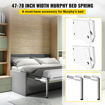 VEVOR Kit de Mecanismo de Montaje en Pared con Resorte, Capacidad de Carga de 450 kg, Kit de Bricolaje, Soporte de Cama para Cama Murphy de 1,2 a 1,8 m de Ancho, Cama King Vertical, Blanco