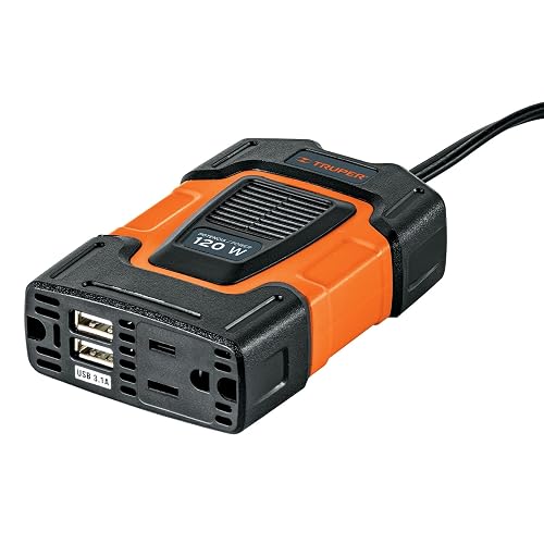 Truper Inversor de Corriente con Puertos USB 120 W, Naranja, INCO-100
