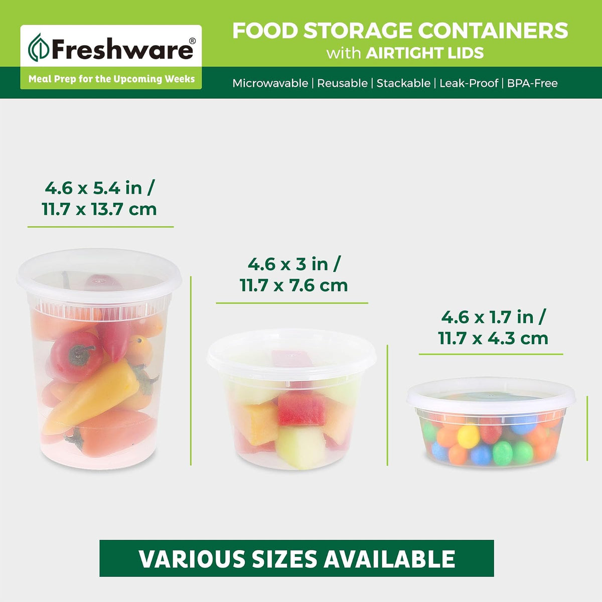 Freshware Recipientes de Almacenamiento de Alimentos | 60 paquetes, 8 16 32 oz, 20 juegos, tapas, plástico, delicatessen, preparación comidas