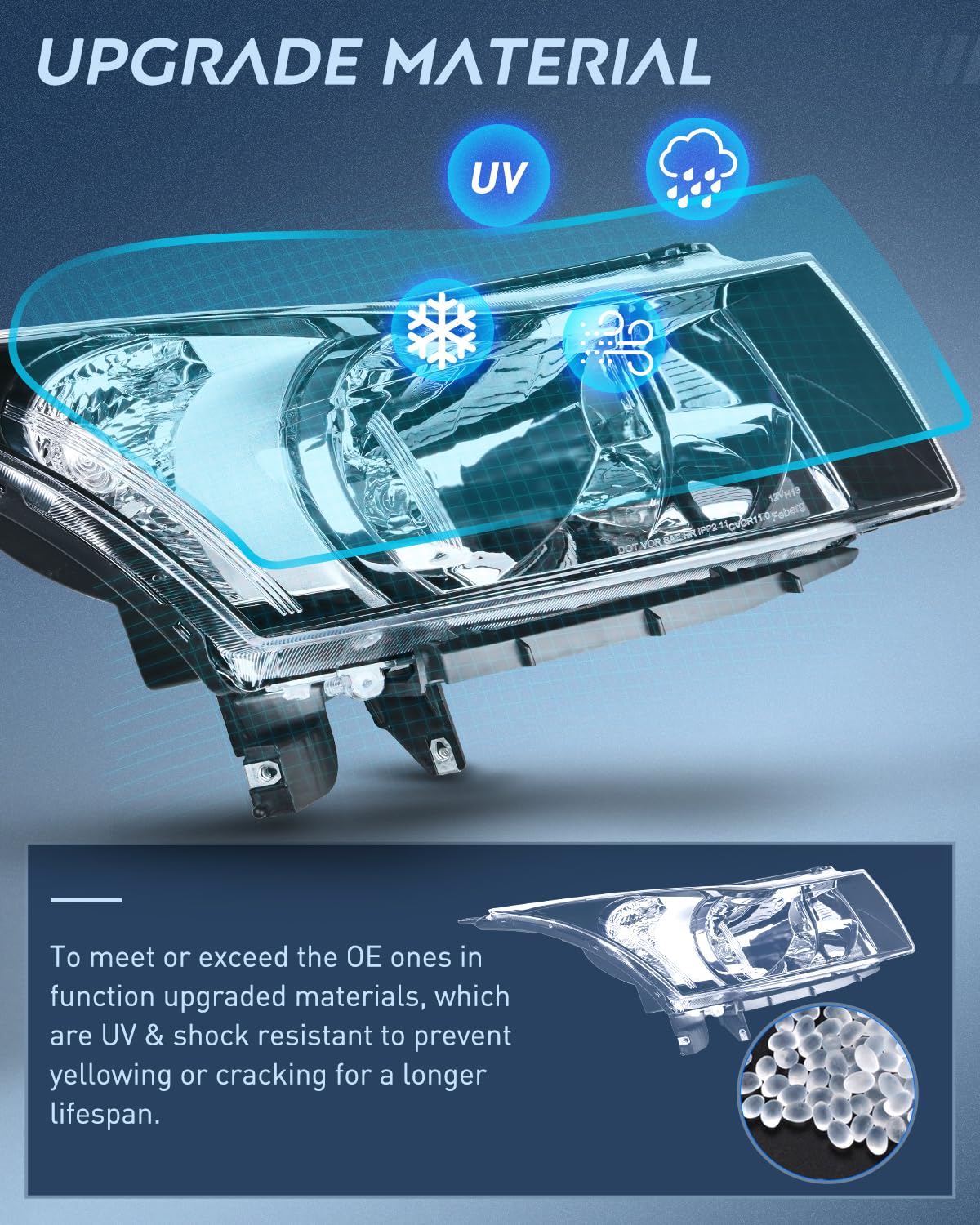 Nilight NA651 Conjunto de Faros Delanteros para Chevy Cruze 2011-2016, Carcasa Cromada, Reflector Transparente