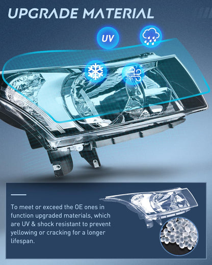 Nilight NA651 Conjunto de Faros Delanteros para Chevy Cruze 2011-2016, Carcasa Cromada, Reflector Transparente