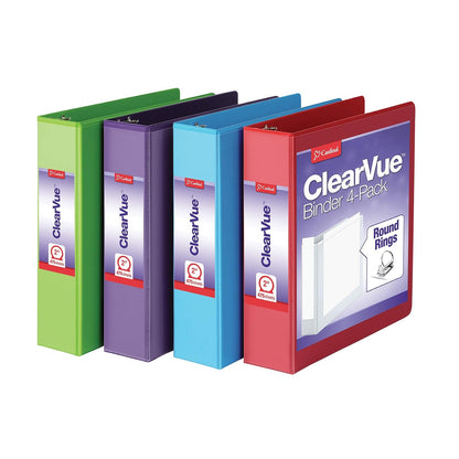 Cardinal Carpeta de 3 Anillos ClaroVista 2 Pulgadas 475 Hojas | 4 Colores Surtidos (Rojo, Verde, Azul, Morado), Paquete de 4, Antiadherentes, Sin PVC, 2 Bolsillos Interiores