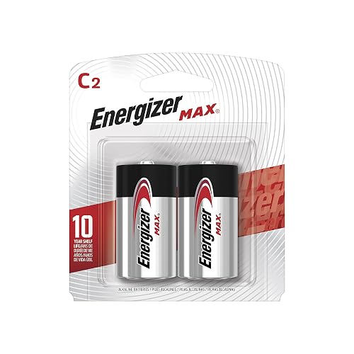 Energizer - Pilas Alcalinas C, MAX, 1.5V, Paquete de 2 | Vida útil hasta 10 años sin uso, para radios, linternas y juguetes tamaño C, diseño anti-fugas