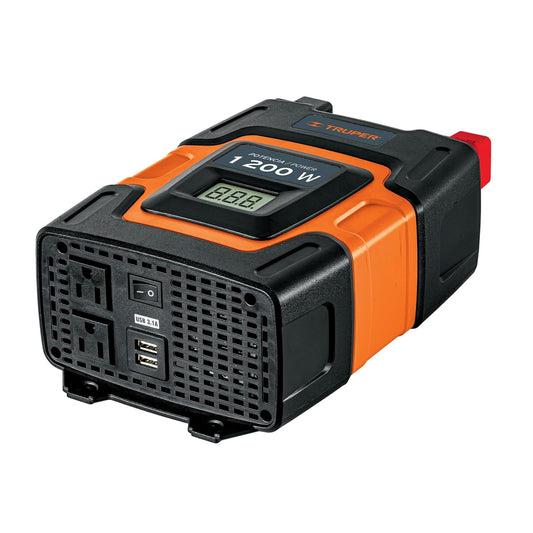 Truper INCO-1000, Inversor de corriente con puertos USB, 1200 W