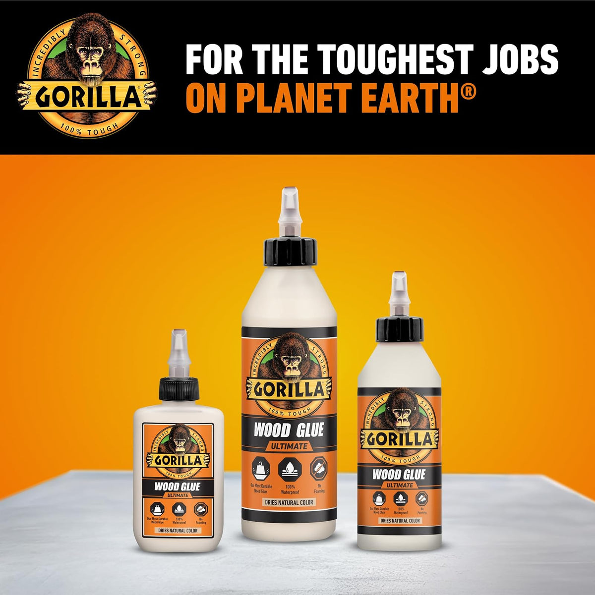 Gorilla Ultimate - Pegamento de madera impermeable, color de madera natural, 18 onzas (paquete de 1) - Impermeable para proyectos y reparaciones en interiores o exteriores