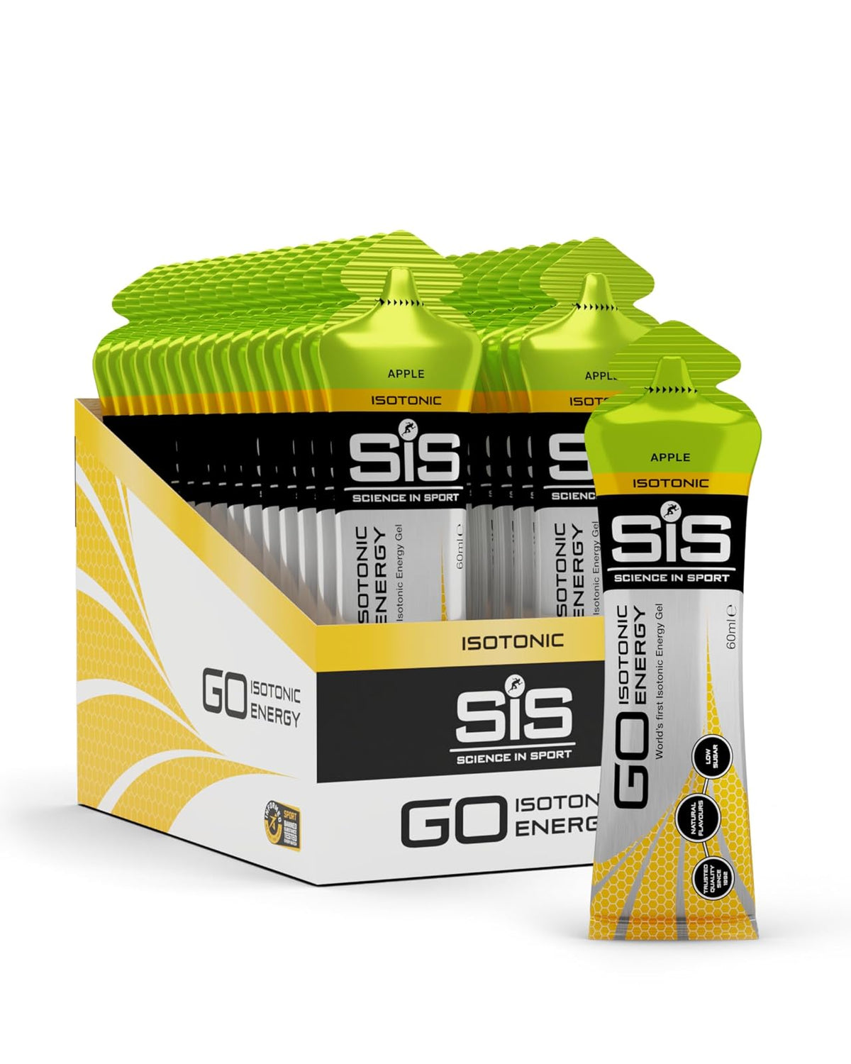 SiS GO Gel Energético Isotónico Sin Gluten, Caja con 30 Sobres de 60 ml - Manzana