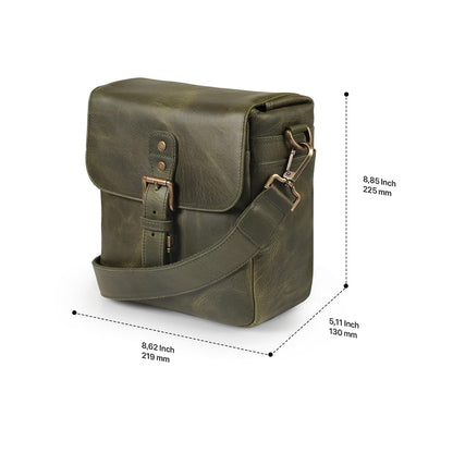 MegaGear Torres Mini MG1701 Para cámaras sin espejo, instantáneas y DSLR - Bolsa bandolera de cuero auténtico - Olive
