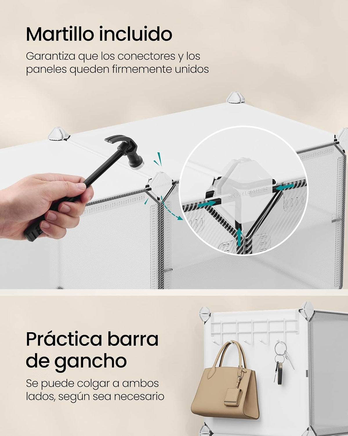 SONGMICS Zapatero Organizador de 8 Cubos con Puertas para 32 Pares, Marco de Acero y Panel de Plástico Blanco ULPC034W01
