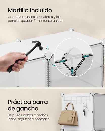 SONGMICS Zapatero Organizador de 8 Cubos con Puertas para 32 Pares, Marco de Acero y Panel de Plástico Blanco ULPC034W01