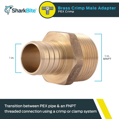 SharkBite Adaptador macho MNPT de 1 pulgada, ajuste de fontanería de latón, tubo PEX, cobre, UC140LFA