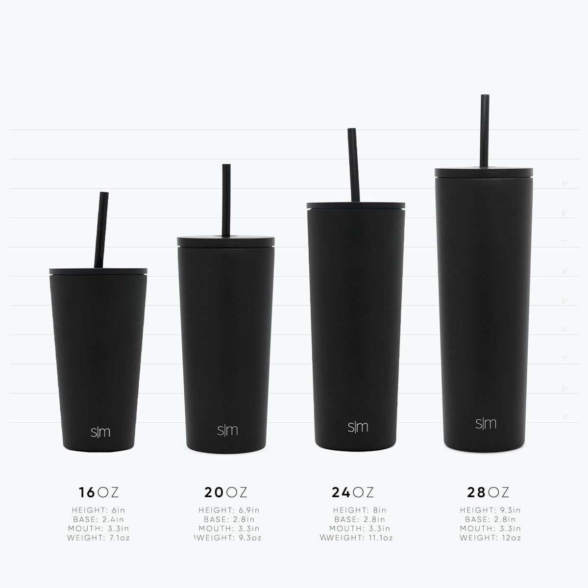 Simple Modern - Vaso aislante con tapa y popote | Taza de café helado, reutilizable, botella de agua de acero inoxidable