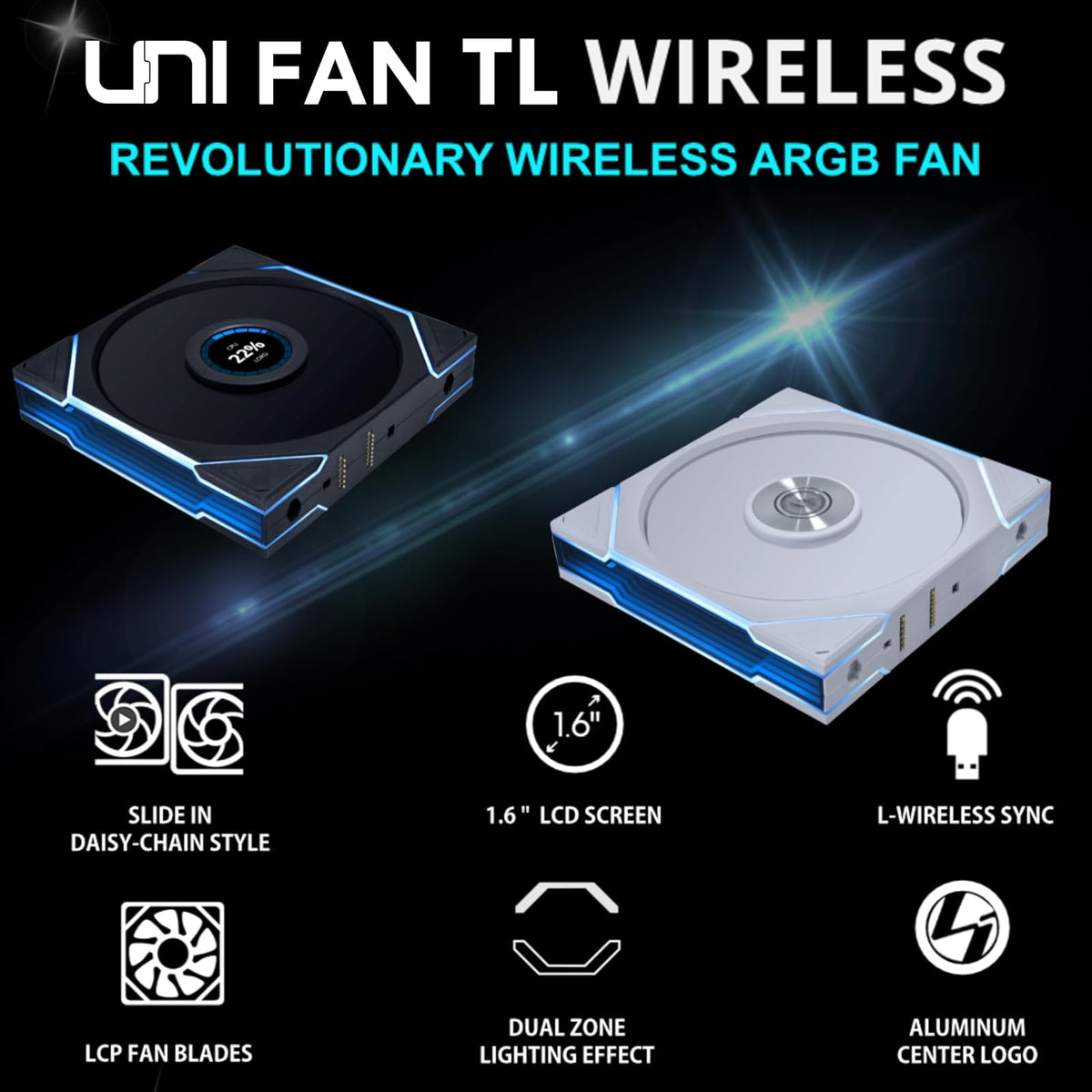 Lian Li UNI Ventilador TL inalámbrico de 140 unidades individuales (hoja inversa) de señal inalámbrica de 2.4 GHz de 140 mm ARGB Fan-Infinity Mirror-Daisy Chain - driver de iluminación de